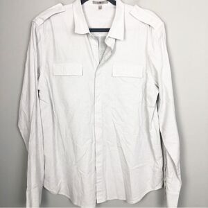 7 FOR ALL MANKIND | Mens Button Down Casual Shirt Epaulette Micro Dot Size Large